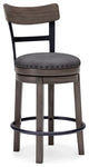 Benzara BM248092 Swivel Barstool With Nailhead Trim and Curved Panel Back, Gray