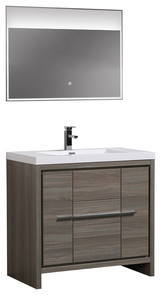 Aquamoon Granada Modern Bathroom Vanity With LED Mirror, Maple Grey, 36"