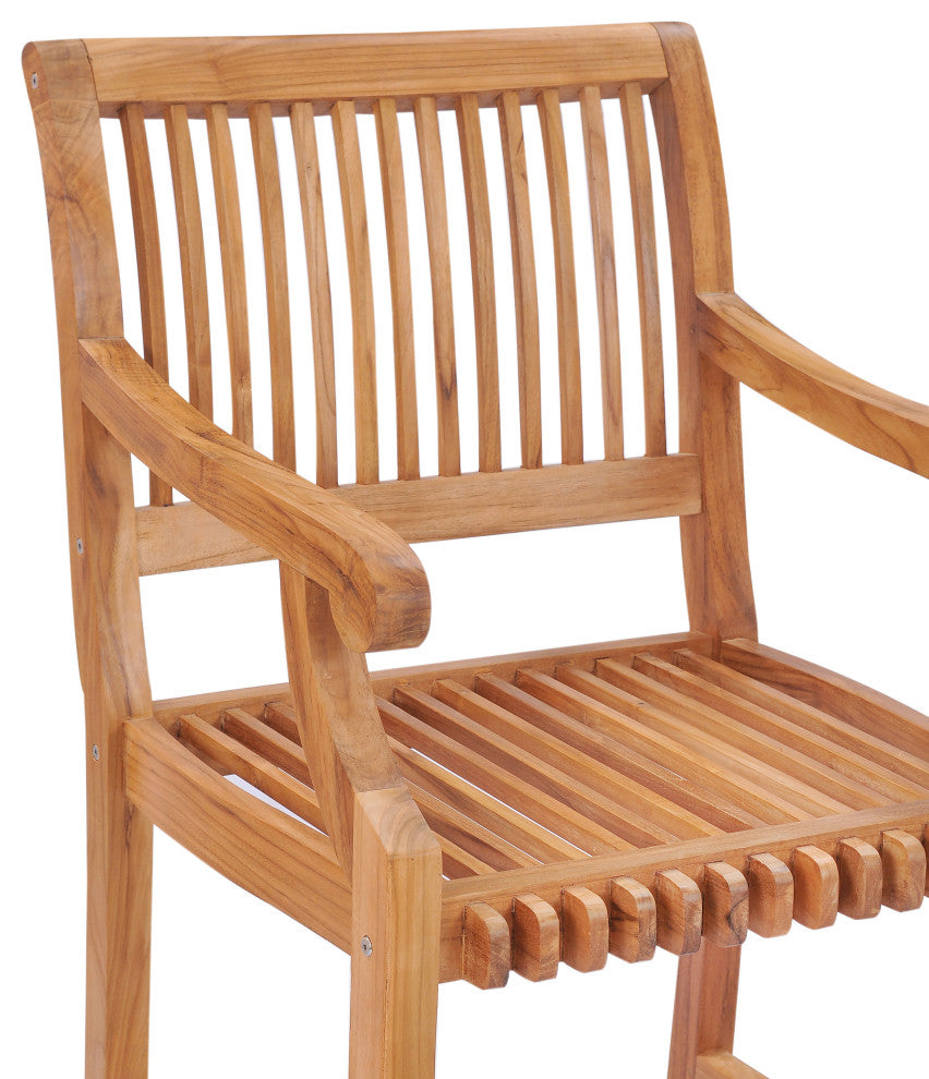 Teak Wood Castle Outdoor Patio Barstool with Arms