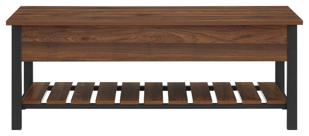 48" Modern Farmhouse Storage Bench, Dark Walnut