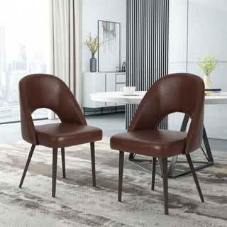 Odum Abbeville Contemporary Open Back Dining Chairs (Set of 2), Dark Brown + Gun Metal