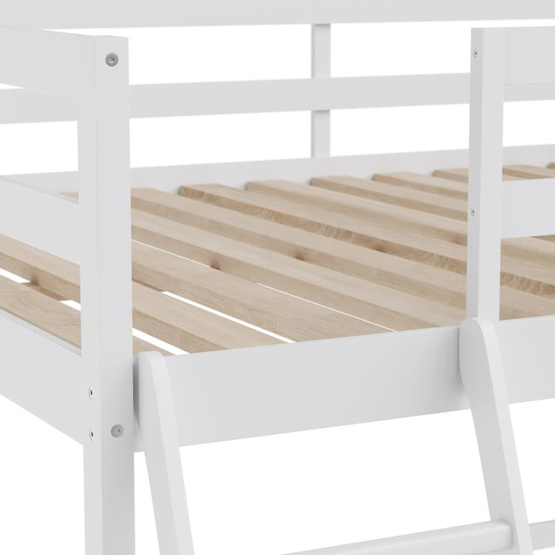 Riley Loft Bed Frame with Desk, Frame, Guard Rails & Ladder for Kids and Teens, White, Twin
