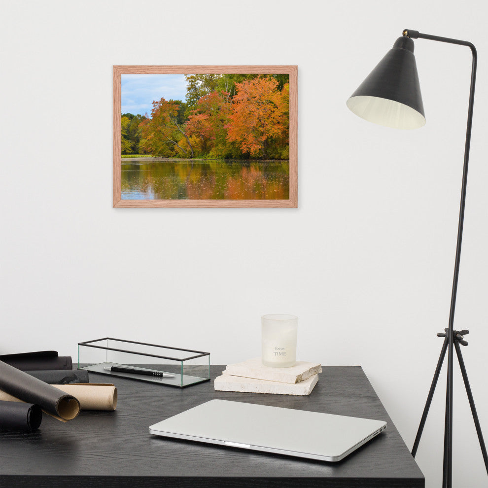 Autumn Tree Line Rural Landscape Framed Photo Paper Wall Art Prints, Red Oak, 12" X 16"