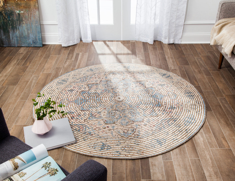 Round Damavand Distressed Area Rug, 4' Round