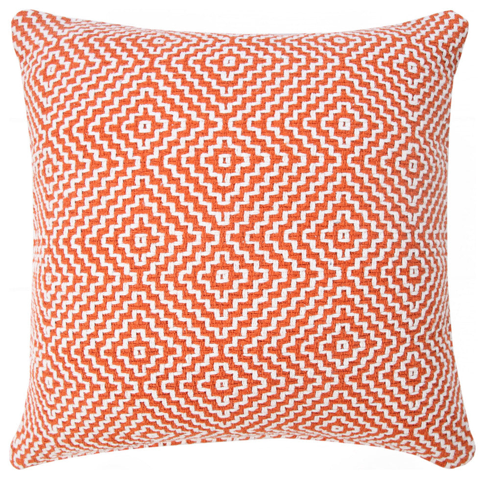 Ox Bay Handwoven Orange/White Diamond Organic Cotton Pillow Cover, 20"x20"