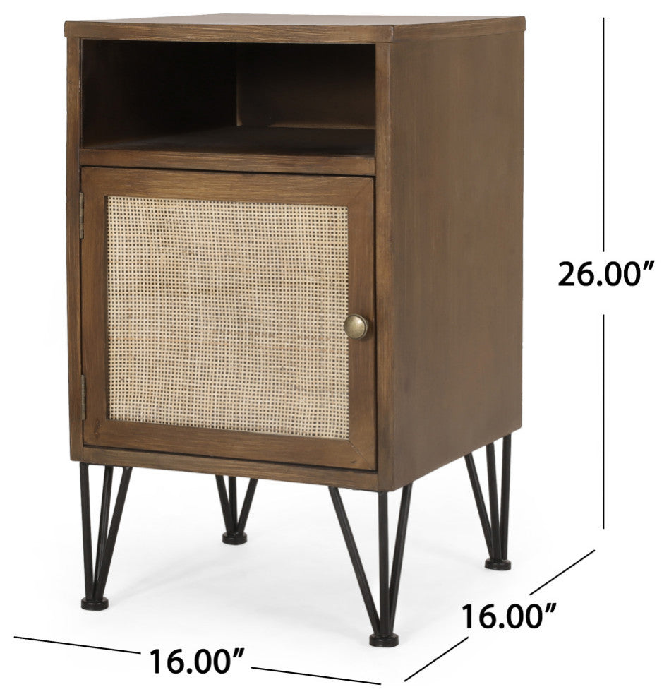 Merlack Contemporary End Table With Storage, Walnut, Natural, and Black