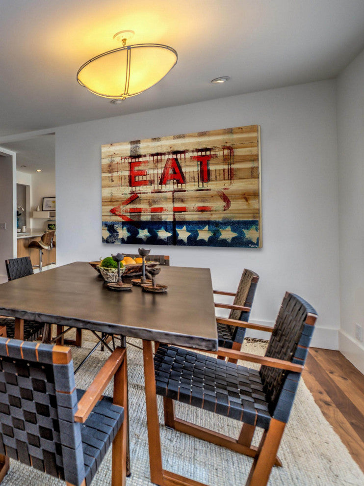 "Eat" Painting Print on Natural Pine Wood, 60"x40"