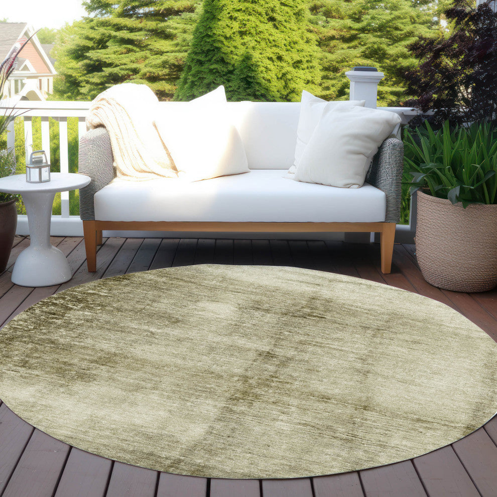 Machine Washable Indoor/Outdoor Chantille ACN1884 Khaki 8' x 8' Round Rug
