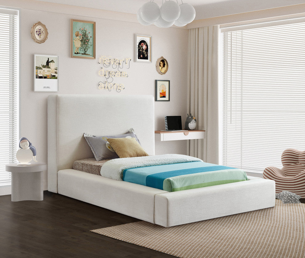 Devin Linen Textured Fabric Upholseterd Bed, Cream, Twin