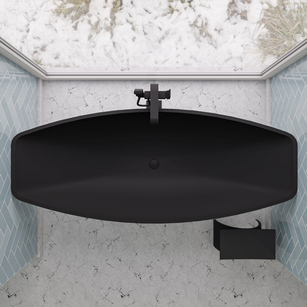 Black Matte Single Lever Floor Mounted Tub Filler Mixer w Hand Held Shower Head