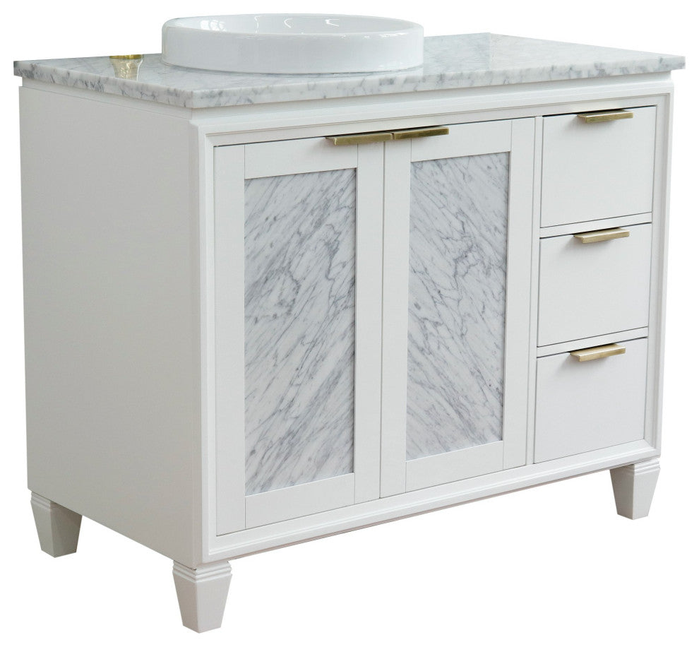 43" Single Vanity, White Finish With White Carrara