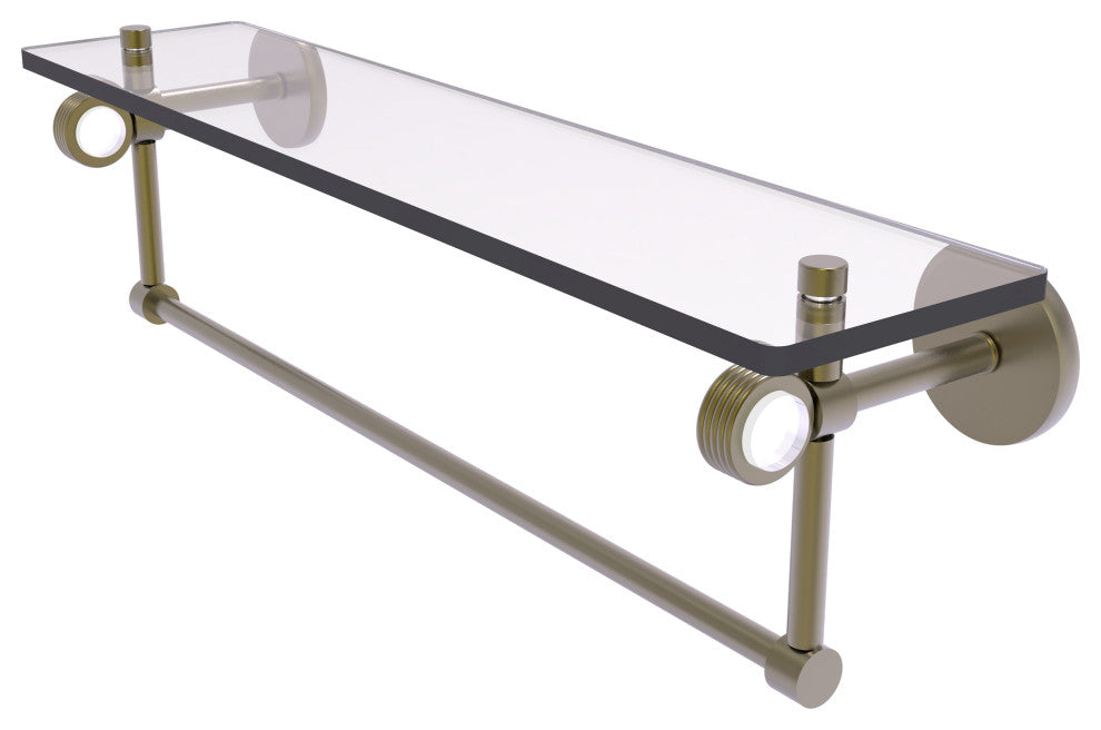 Clearview 22" Glass Shelf and Towel Bar and Groovy Accents, Antique Brass