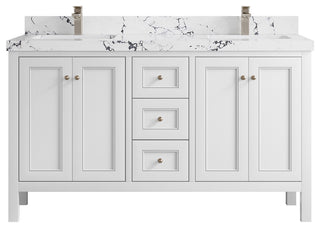 Nashville 60" Double Bathroom Vanity, White 2" Viola Night