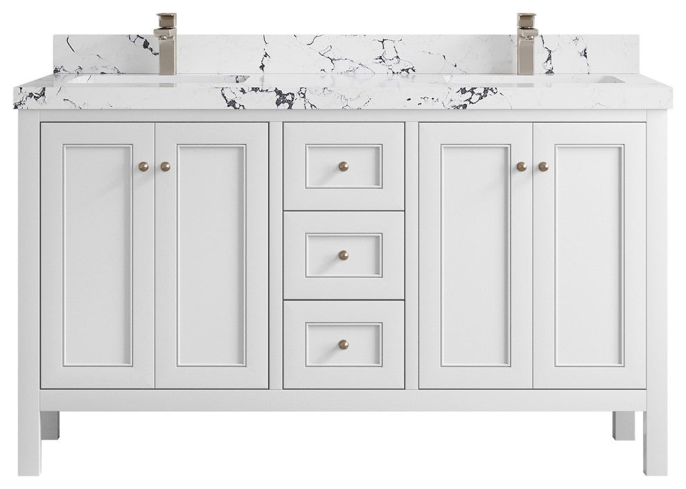 Nashville 60" Double Bathroom Vanity, White 2" Viola Night
