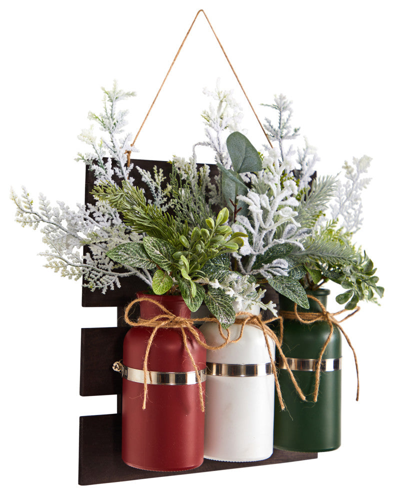 17" Holiday Assorted Christmas Pine Hanging Three Piece Mason Jar Arrangement