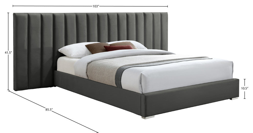 Pablo Velvet Upholstered Bed, Gray, Queen