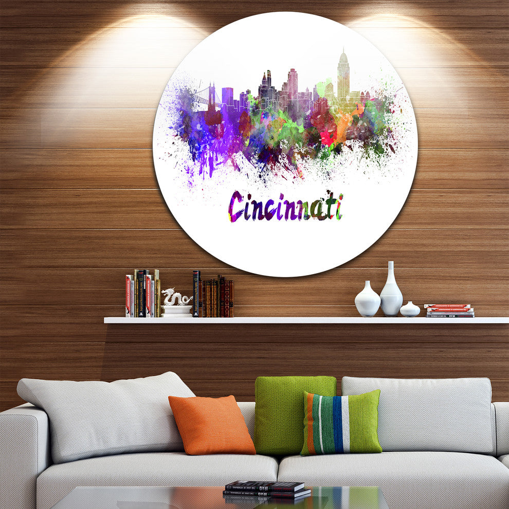 Cincinnati Skyline, Cityscape Round Wall Art, 11"