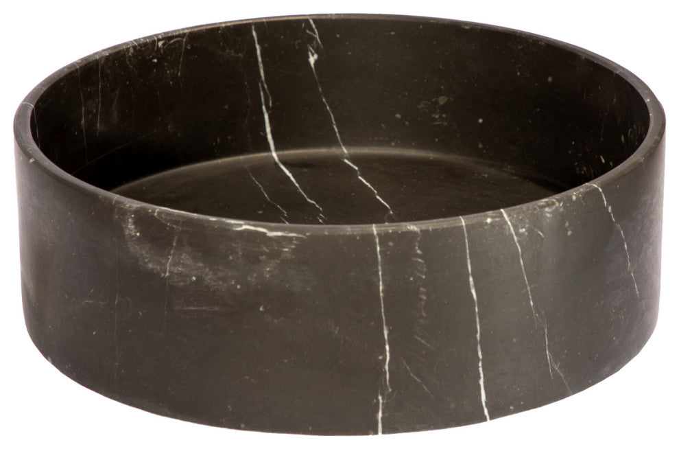 Eden Bath EB_S053NM-H Thin Lip Round Column Vessel Sink - Nero Marquino Marble