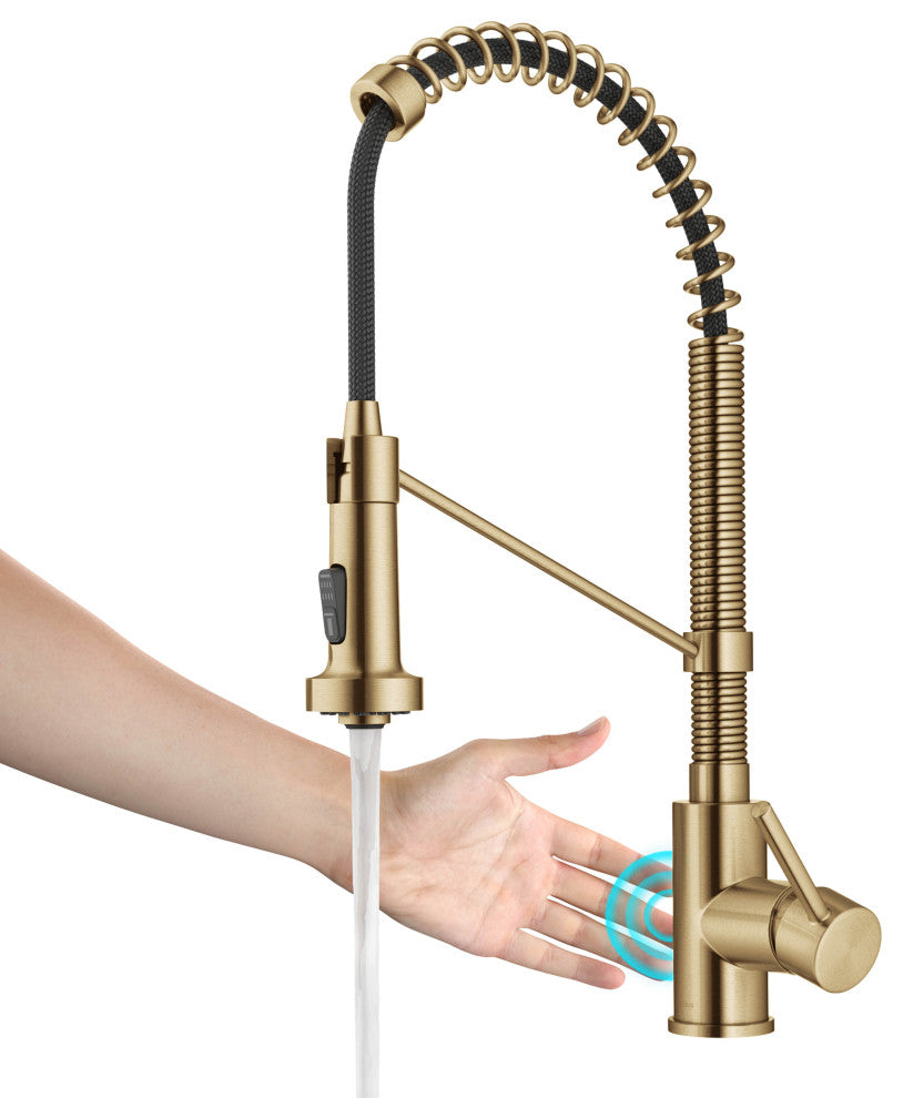 Bolden Commercial Style 2-Function Pull-Down 1-Handle 1-Hole Kitchen Faucet, Brushed Brass (Sensor Touchless)
