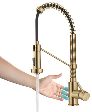 Bolden Commercial Style 2-Function Pull-Down 1-Handle 1-Hole Kitchen Faucet, Brushed Brass (Sensor Touchless)