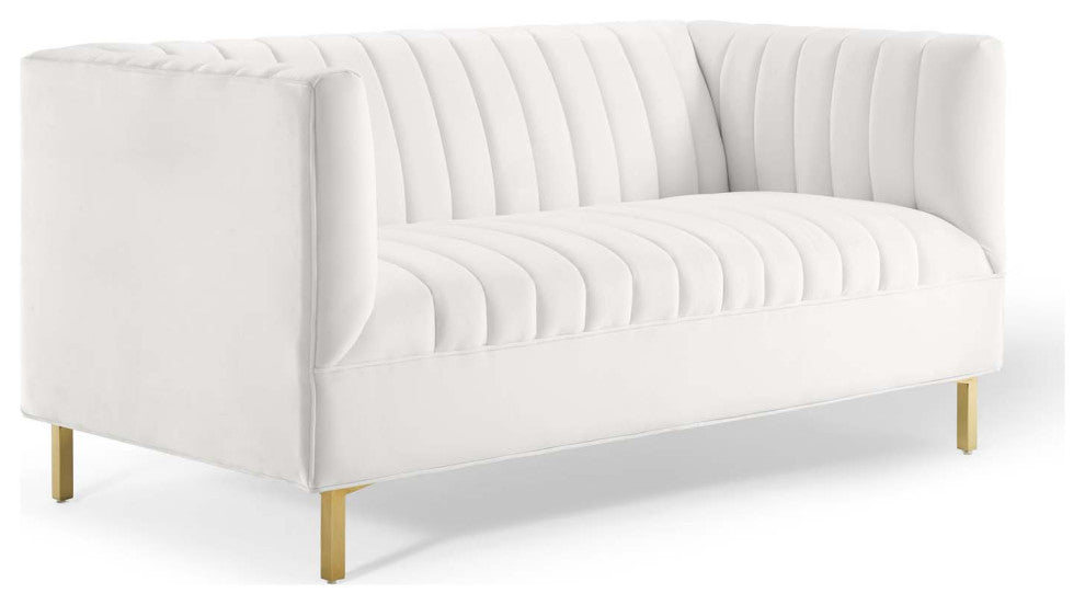 Shift Channel Tufted Performance Velvet Loveseat White