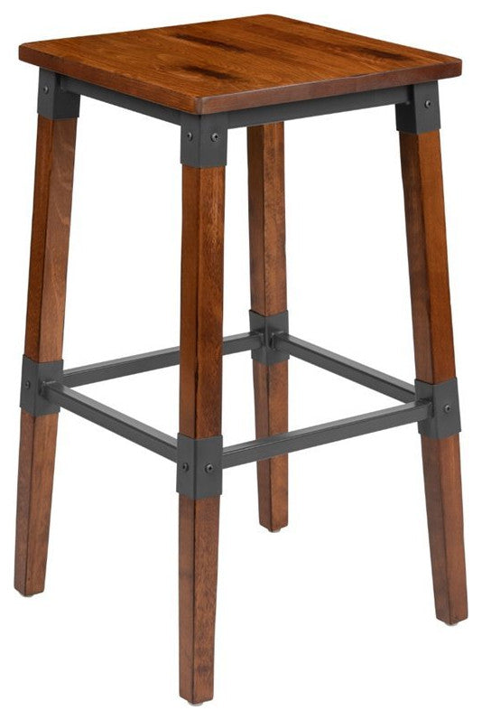 Jackson 2 Pack Rustic Antique Walnut Industrial Wood Dining Backless Barstool