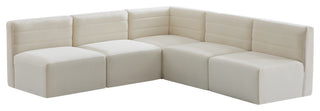Quincy Velvet Upholstered 5-Piece L-Shaped Modular Sectional, Cream