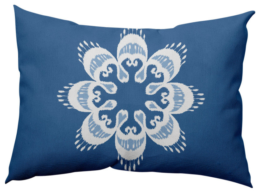 Ikat Mandala Decorative Lumbar Pillow, Mid Blue, 14x20"