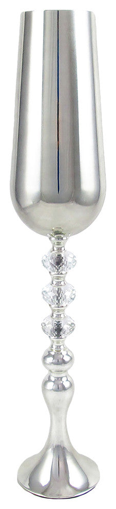 Silver Metal Crystal Gem Tapered Trumpet Flower Vase Decorative Centerpiece 22"