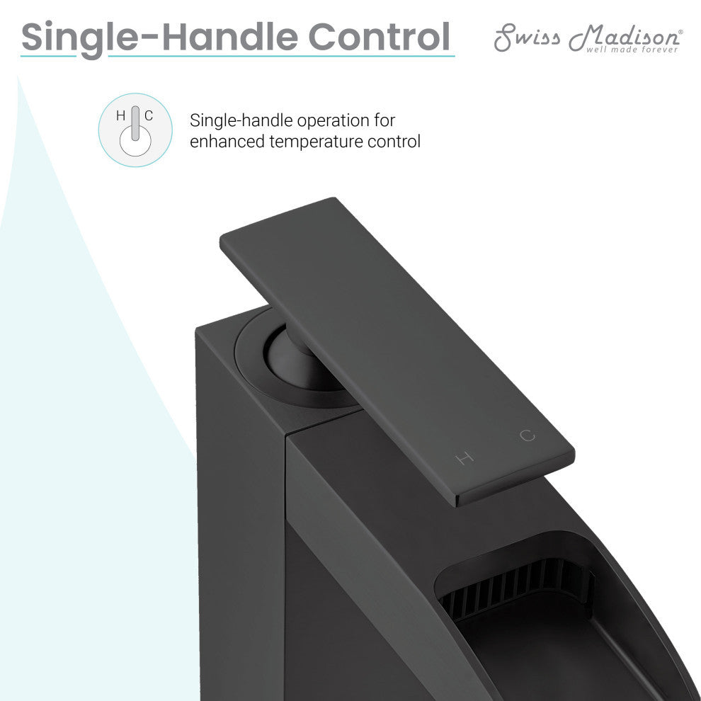 Concorde Single HoleHigh Arc Waterfall Bathroom Faucet, Matte Black