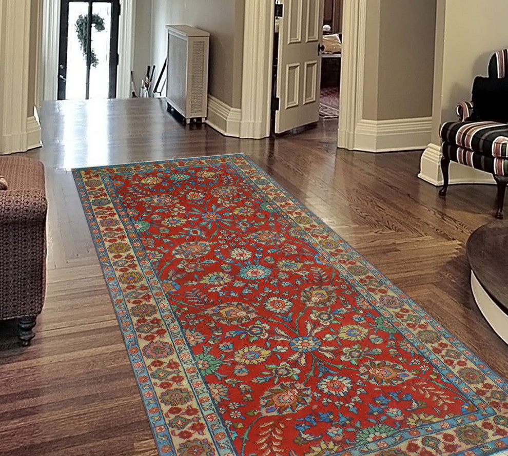 Fine Vintage Distressed Jeannie Red/Beige Runner, 3'7x9'2