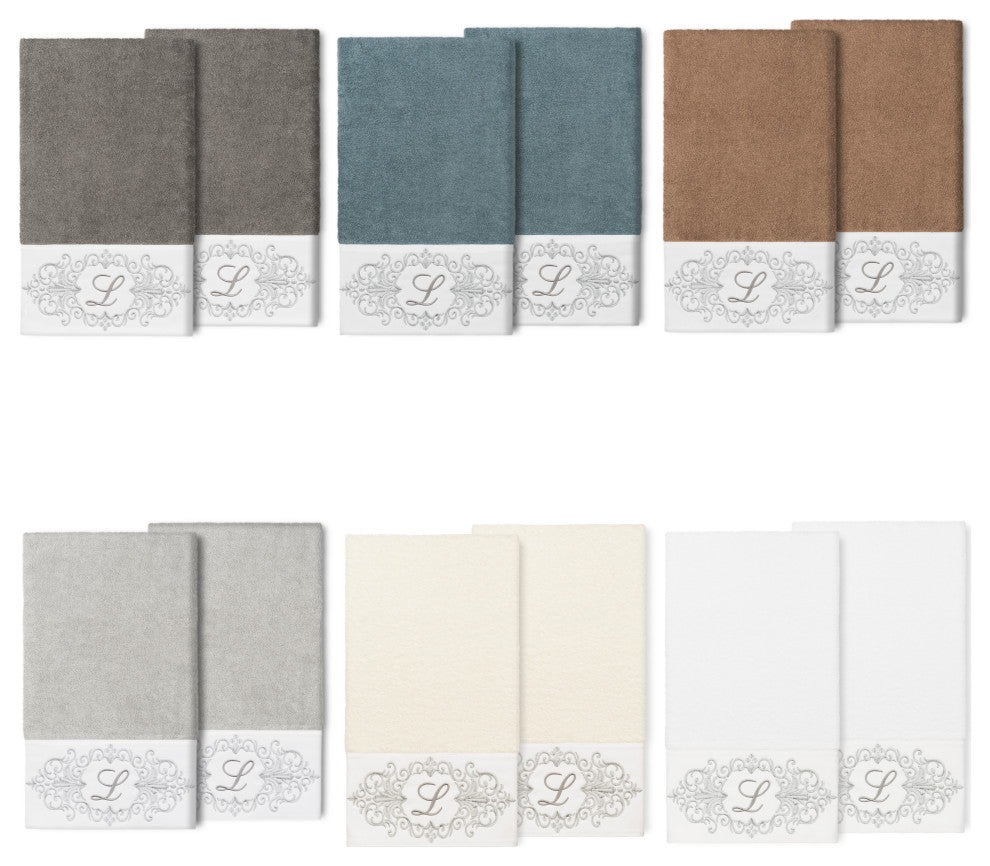 Linum Home Turkish Cotton Monica 2-Piece Embellished Bath Towel Set, Latte
