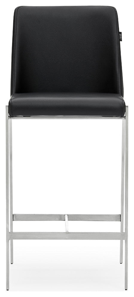 Eliza Leatherette Counter Stool With Polished Stainless Steel Legs, Black