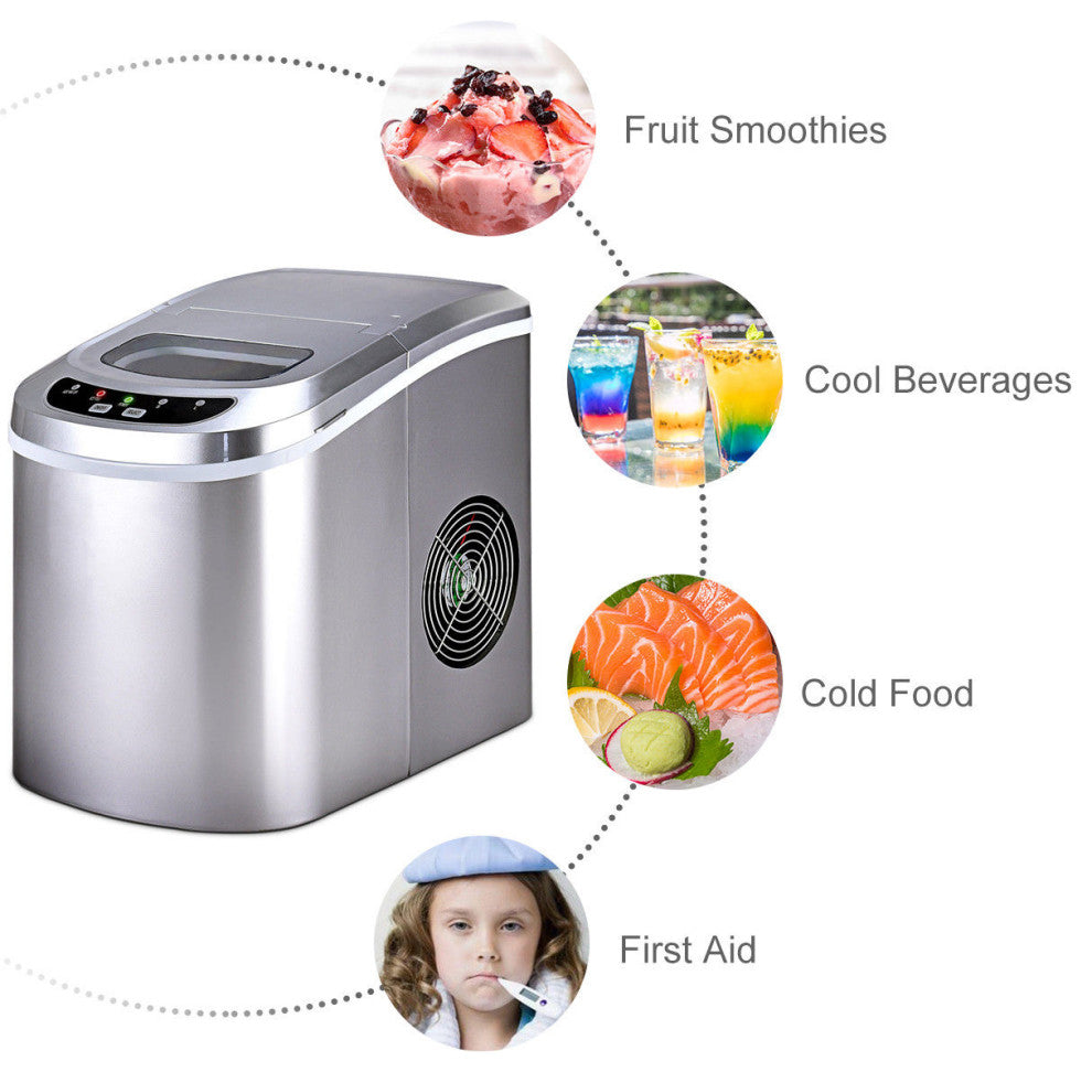 Costway Sliver Portable Compact Electric Ice Maker Machine Mini Cube 26lb/Day