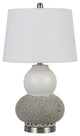 Set of Two 24" Silver Metal Two Light Desk Table Lamps With White Globe Shade