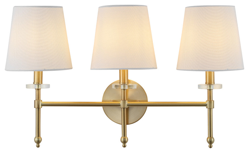 Olivia Modern Midcentury Iron LED Vanity, Brass Gold, 3-Light