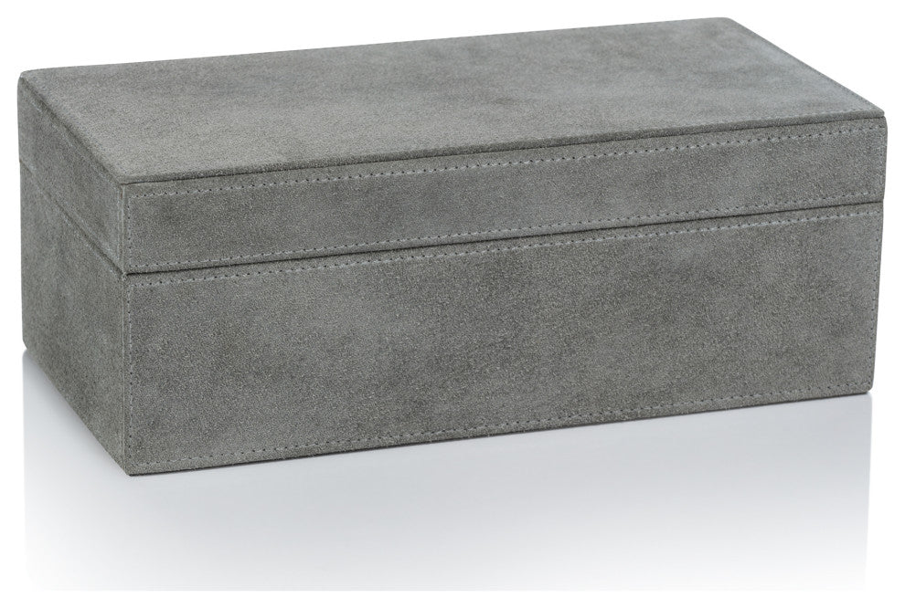 Carpi 10" x 5" Suede Lux Decorative Box, Shoreline Gray