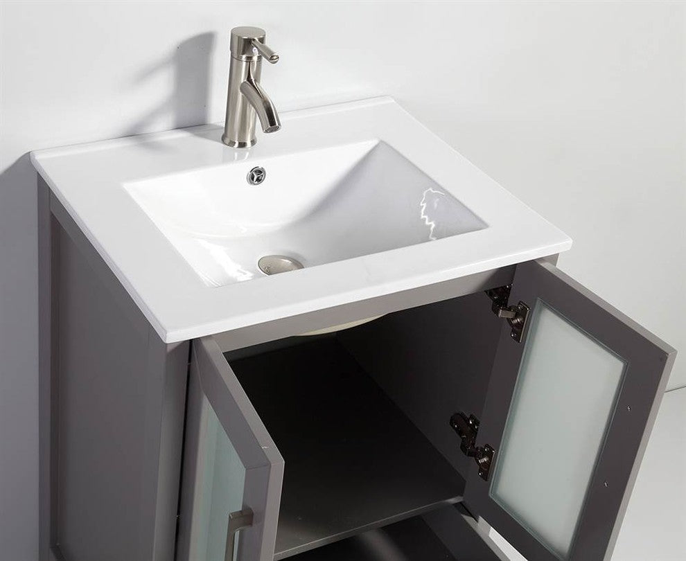 24" Bathroom Vanity With Matching Mirror, Light Gray