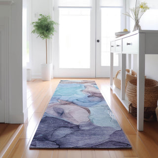 Premium Machine Washable Mayfield AMF504 Navy 2'3" x 7'6" Runner Rug