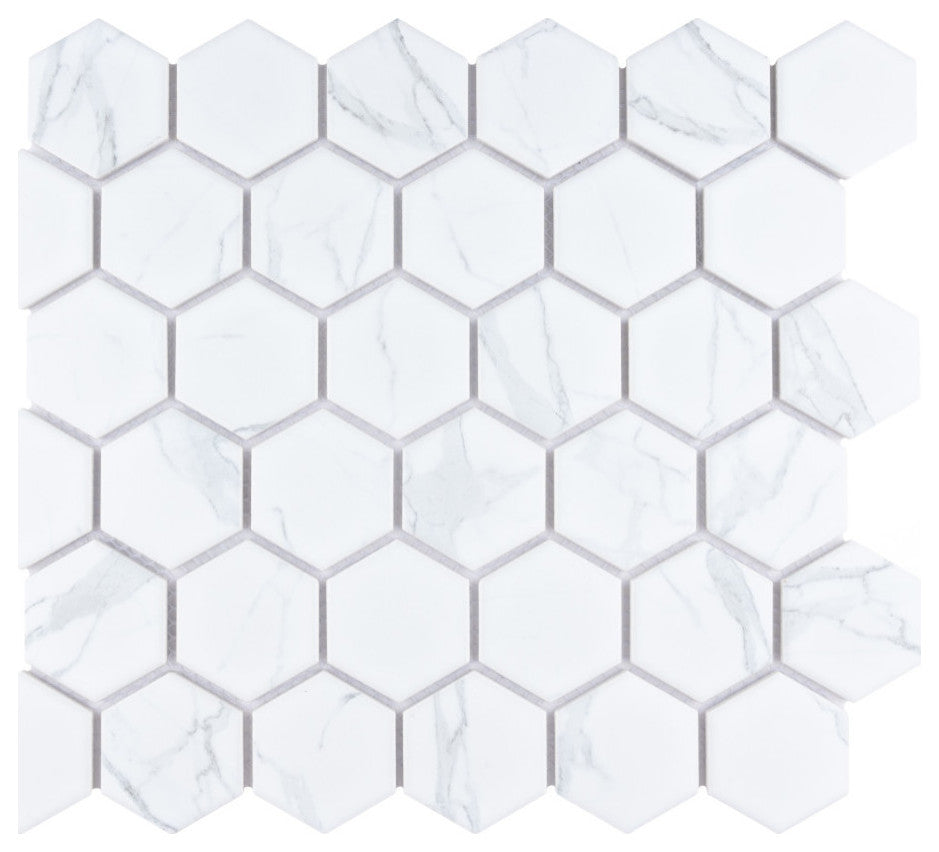 Merola Tile Carrione 2" Hex Porcelain Marble Look Tile Sample