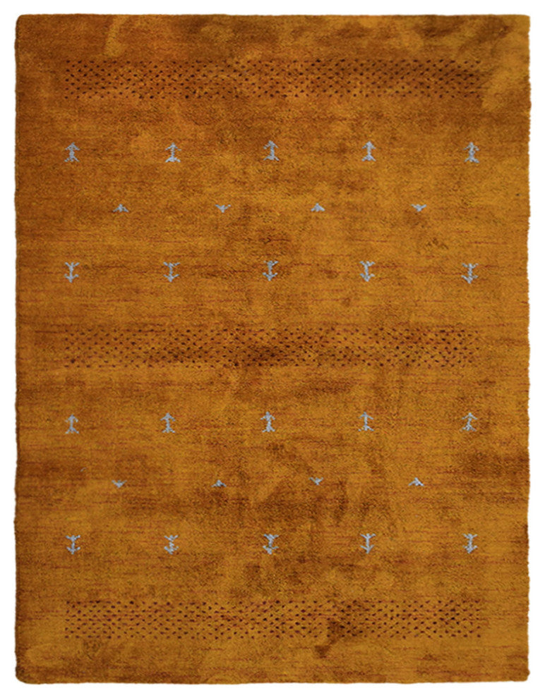HAND KNOTTED LOOM SILK ECO-FRIENDLY AREA RUG-5'x8',Rectangle,Orange,Contemporary