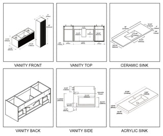 Floating Bathroom Vanity with Sink, Wall Mounted Vanity, Grey, 48" W/ Single Sink