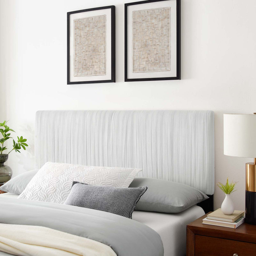 Tufted Headboard, King Size, Velvet, White, Modern Contemporary, Bedroom Master