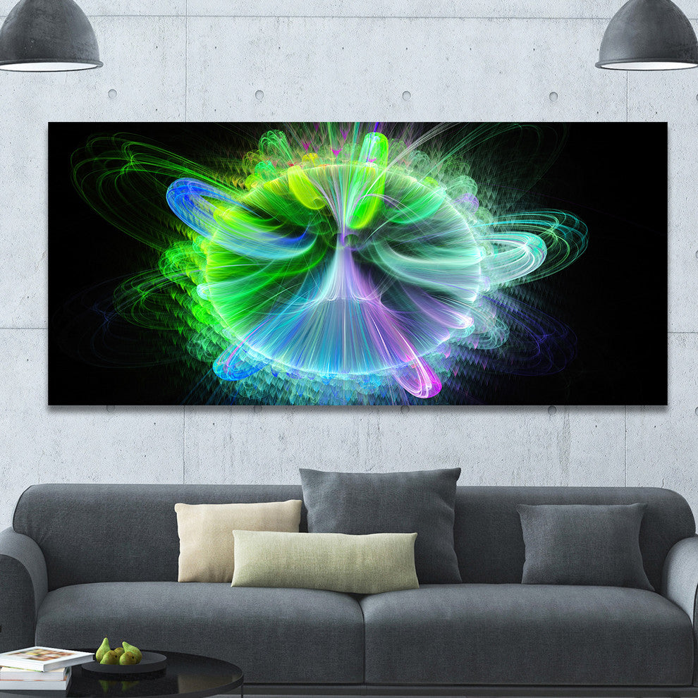 Bright Blue Fractal Vortices of Energy, Large Floral Canvas Art Print, 60"x28"