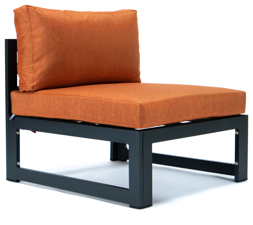 LeisureMod Chelsea 9-Piece Patio Sectional With Fire Pit Table, Orange