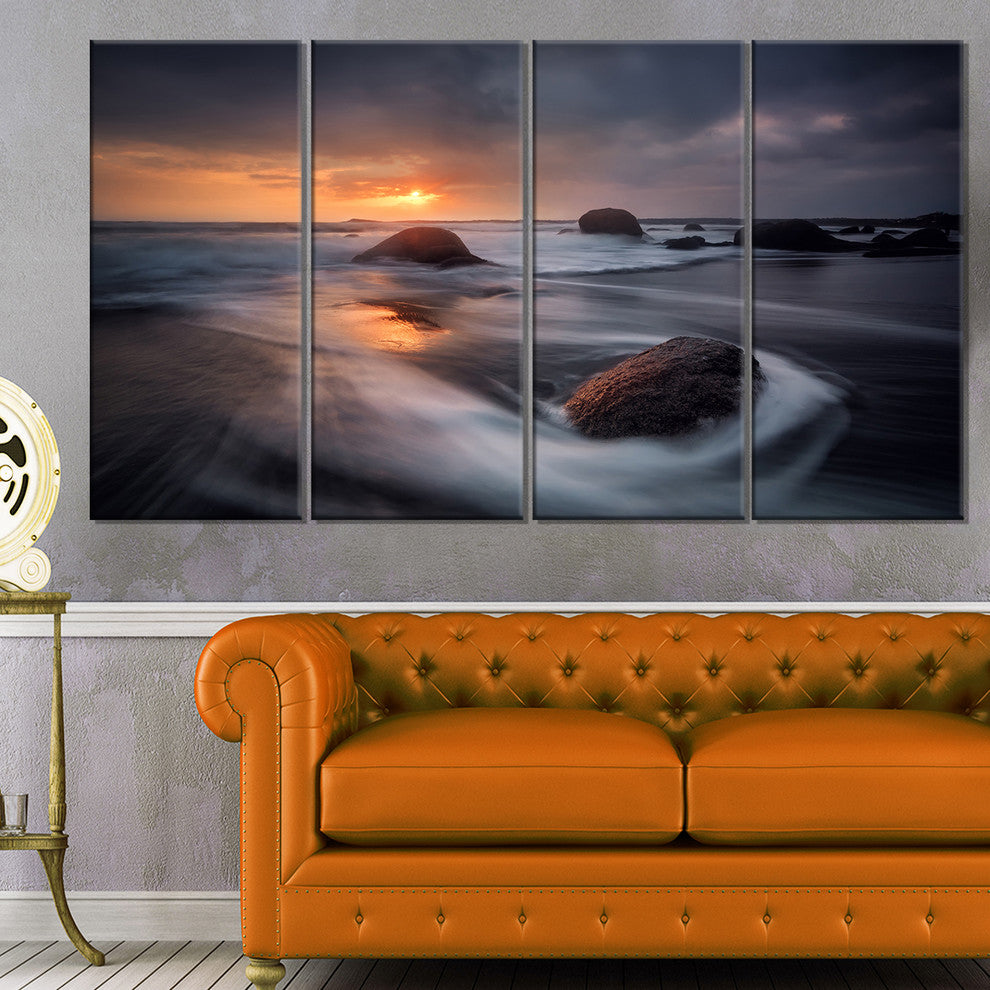 "Sunrise in Burgas Bay Near Atia" Seascape Wall Art, 4 Panels, 48"x28"