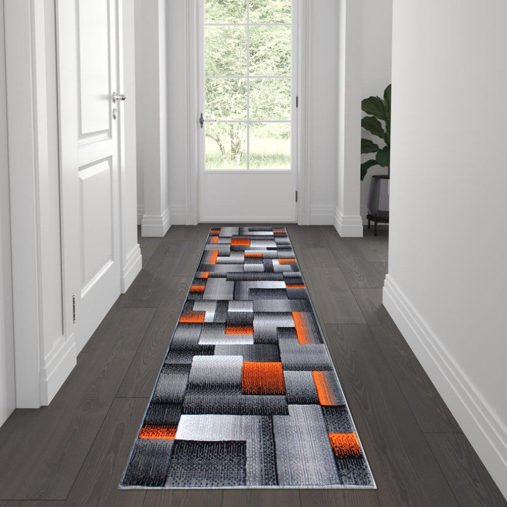 Elio Collection 2' x 7' Orange Color Blocked Area Rug - Olefin Rug with Jute...
