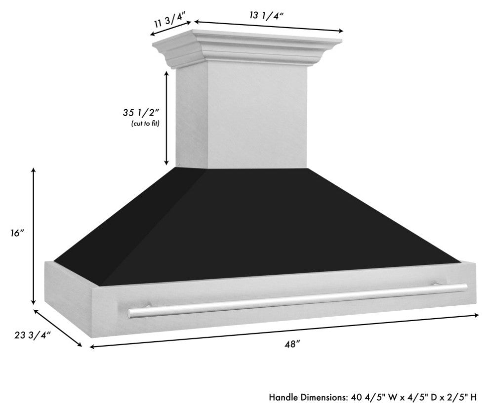 ZLINE 48 In. Wall Mount Hood, DuraSnow With Black Matte Shell, 8654SNX-BLM-48