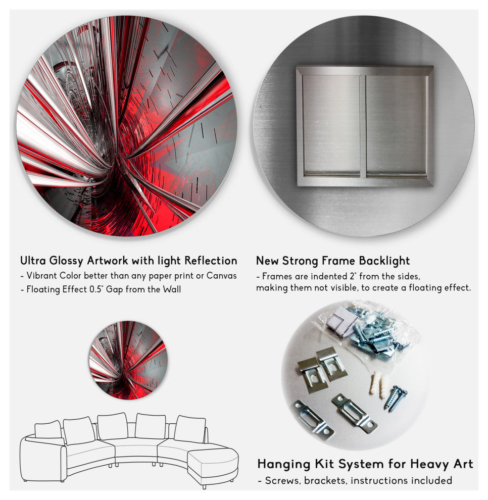 Designart 'Fractal 3D Deep into Middle' Abstract Art Circle Metal Wall Art, Disc