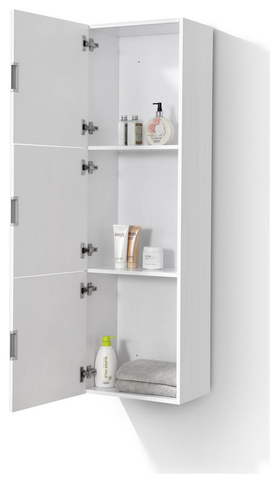 Bliss 18"W x 59"H Linen Side Cabinet, 3 Doors, Gray Oak Finish, High Gloss White